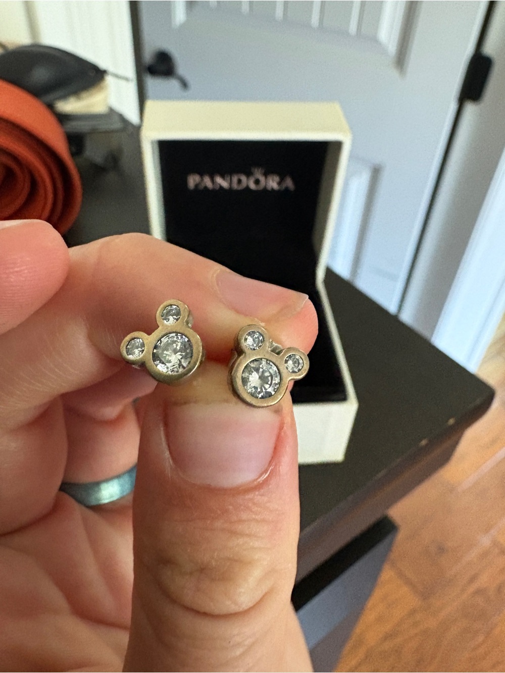 Pandora Disney Silver Mickey Stud Earrings with Clear Crystals